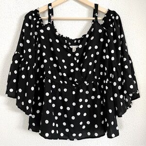 Cato Wrap Style Peplum Bell Sleeve Cold Shoulder Blouse Top